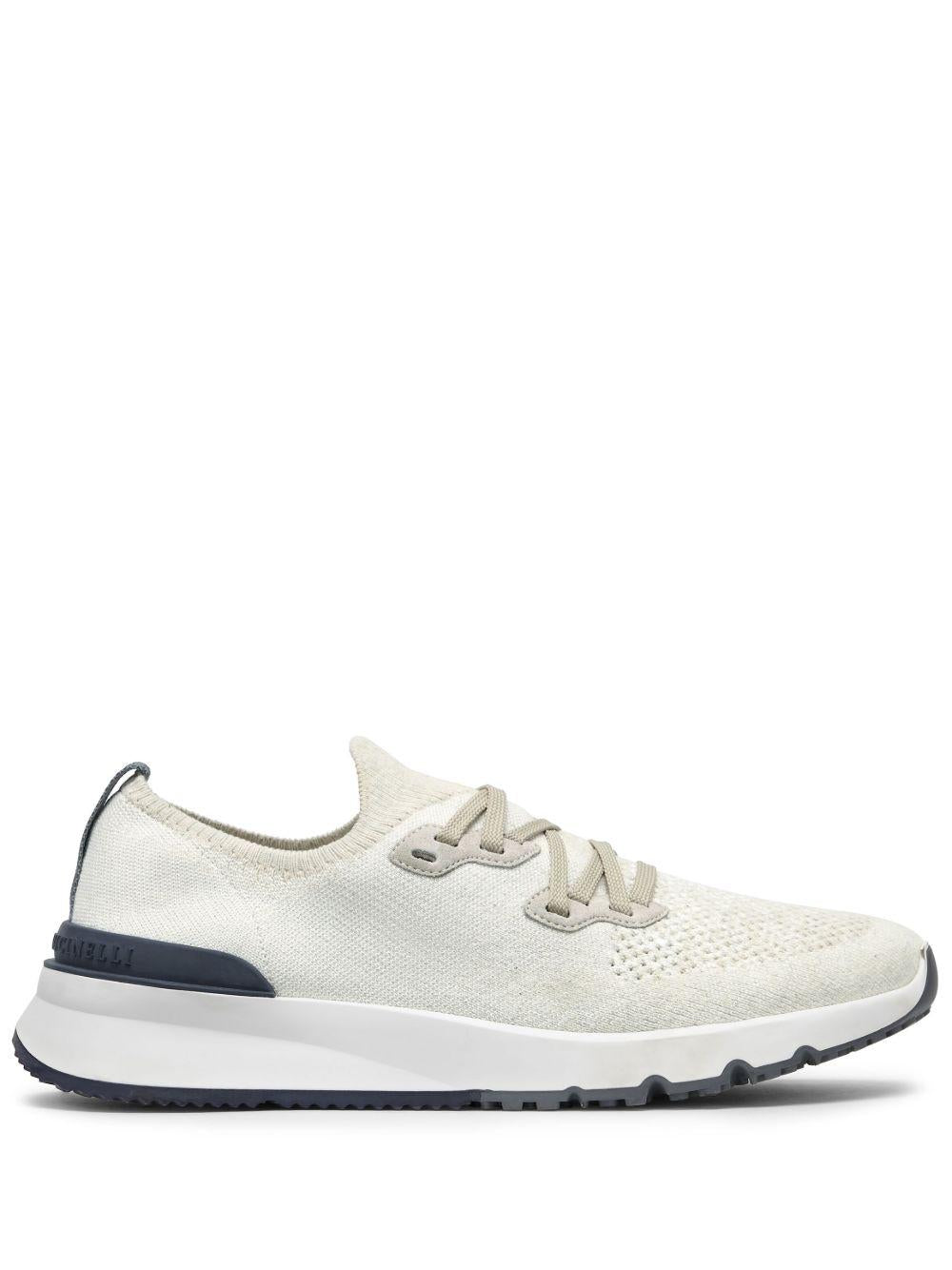 BRUNELLO CUCINELLI Sneakers in magli chiné di cotone panna