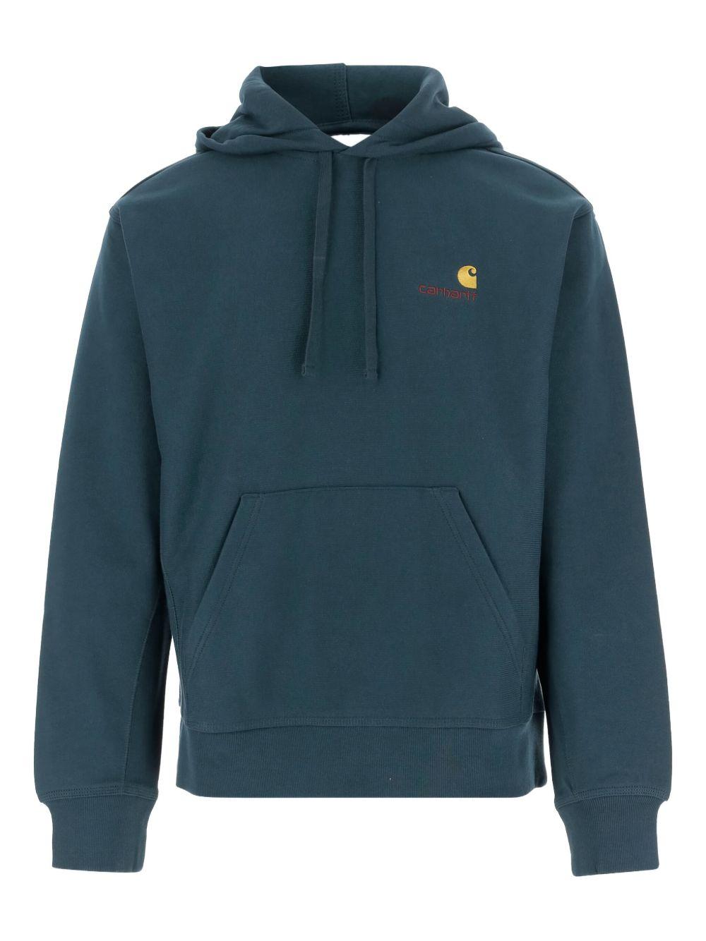 CARHARTT WIP Felpa con cappuccio in cotone blu con logo ricamato frontale