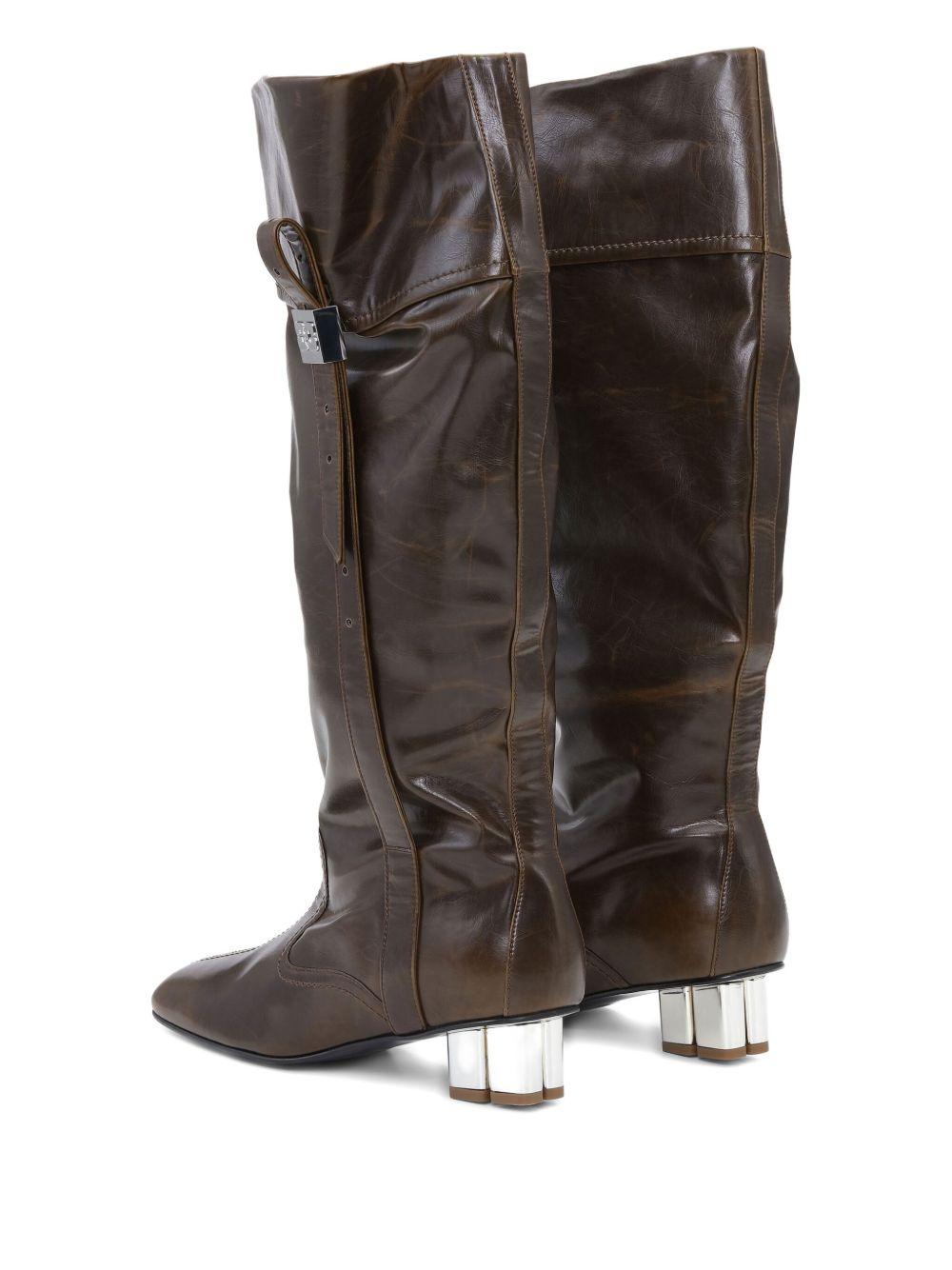 GANNI Stivali al ginocchio larghi color oliva scuro