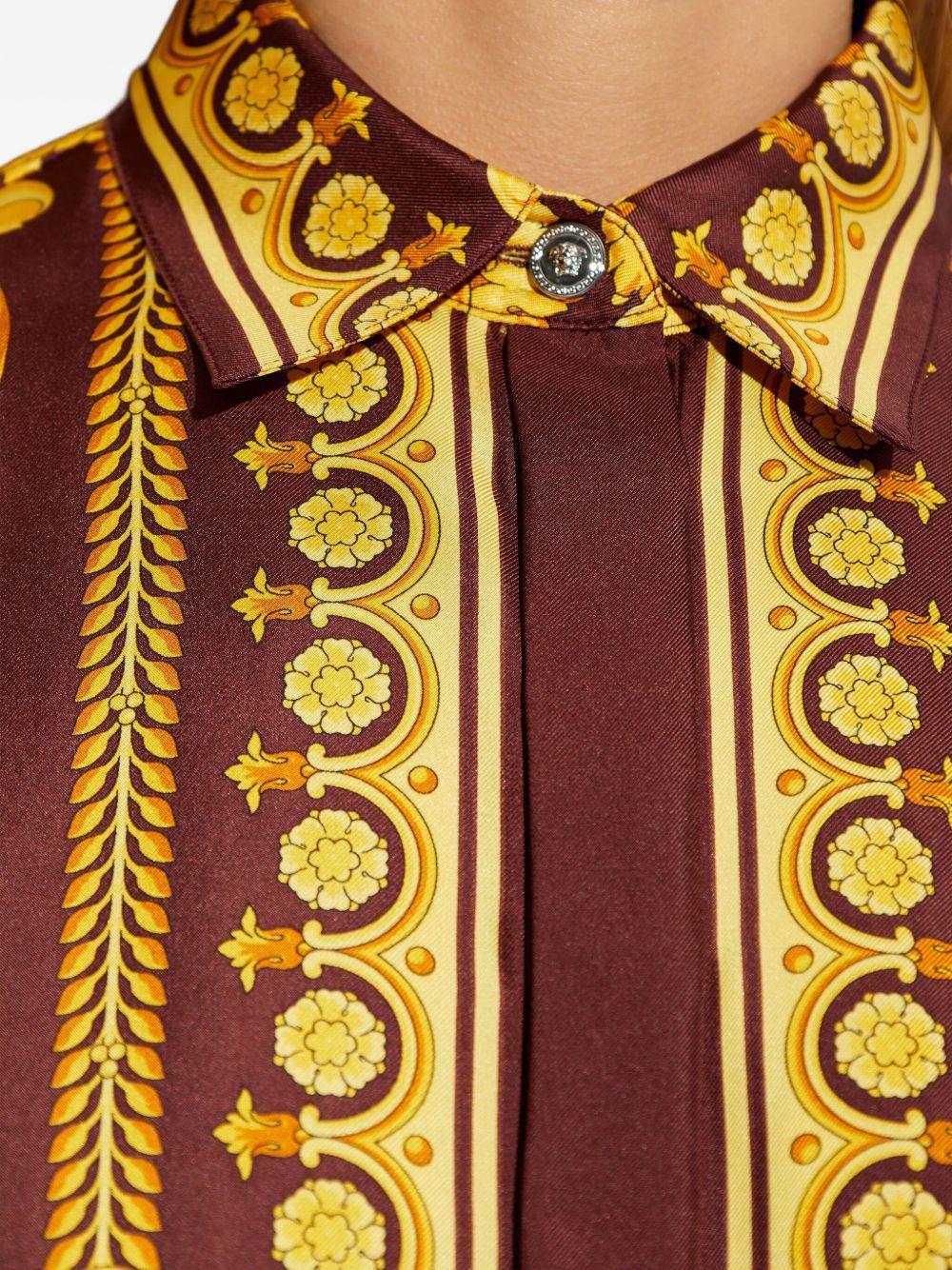 VERSACE Camicia marrone e gialla in seta con stampa