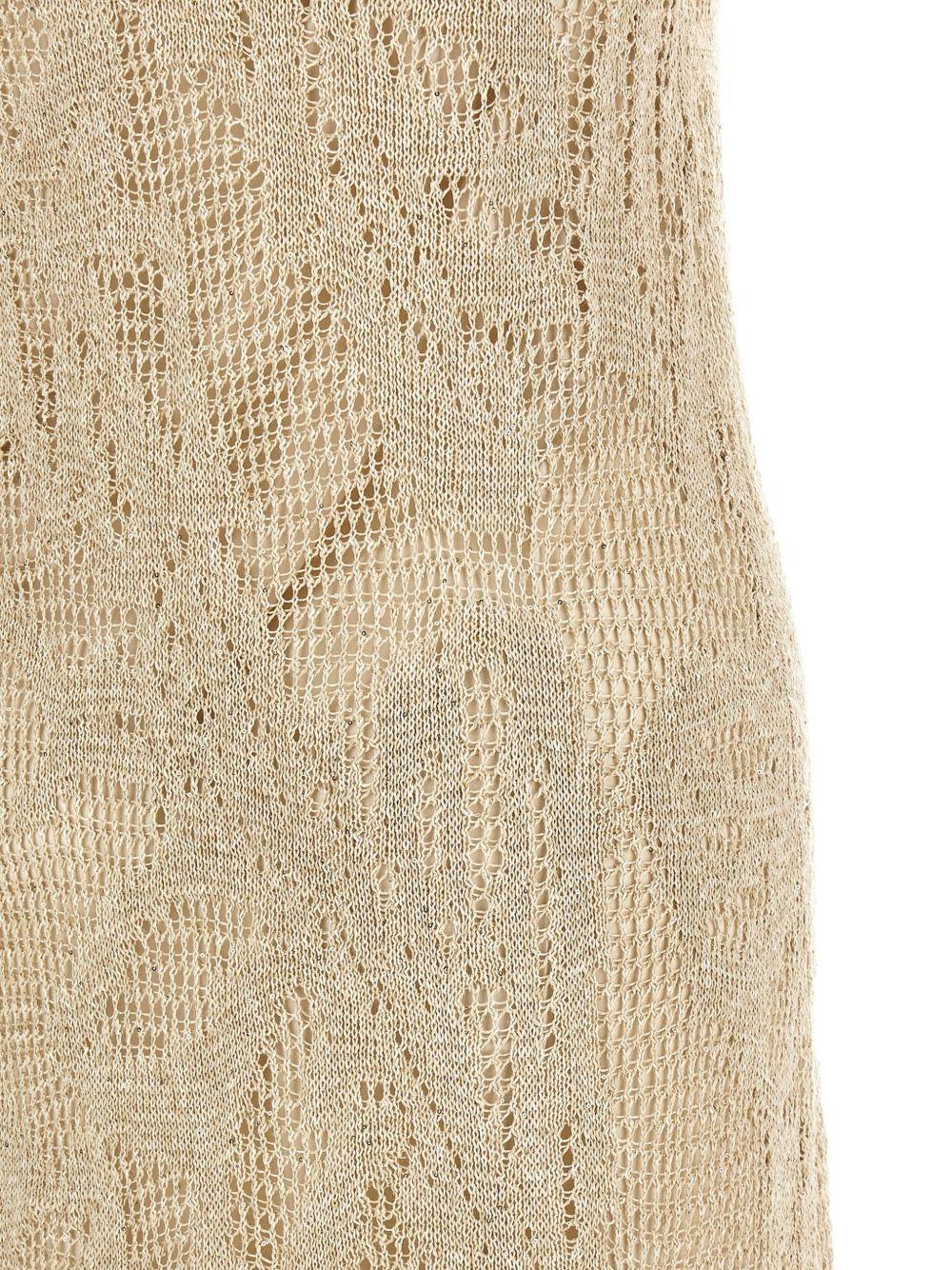 BRUNELLO CUCINELLI Abito midi in crochet in lino misto cotone beige