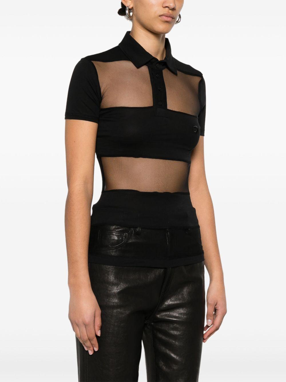 COPERNI Polo con pannelli trasparenti in tessuto nero