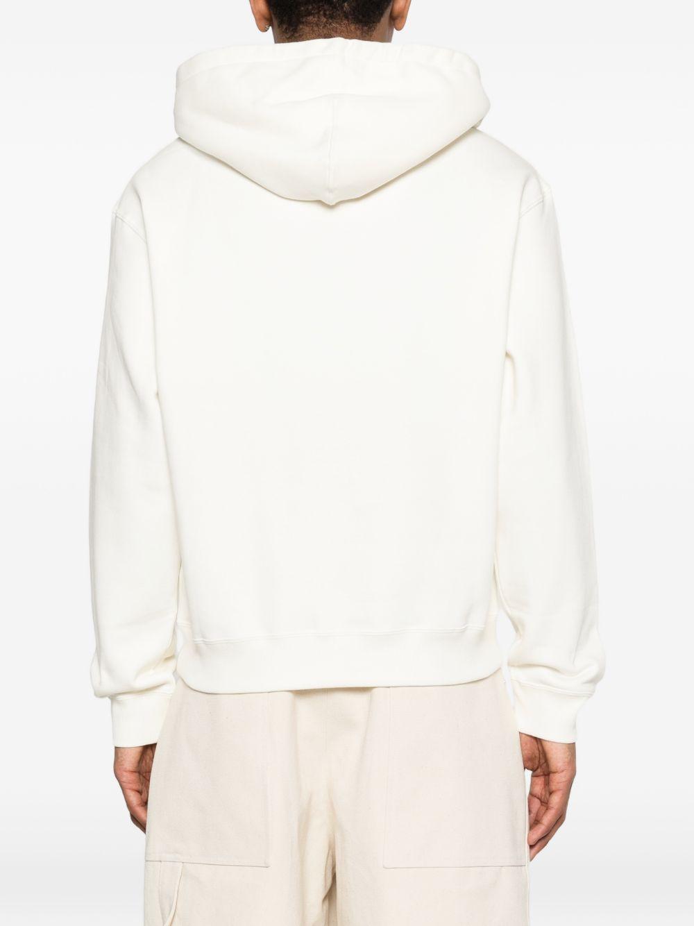 JIL SANDER Felpa in cotone bianco con cappuccio e logo nero