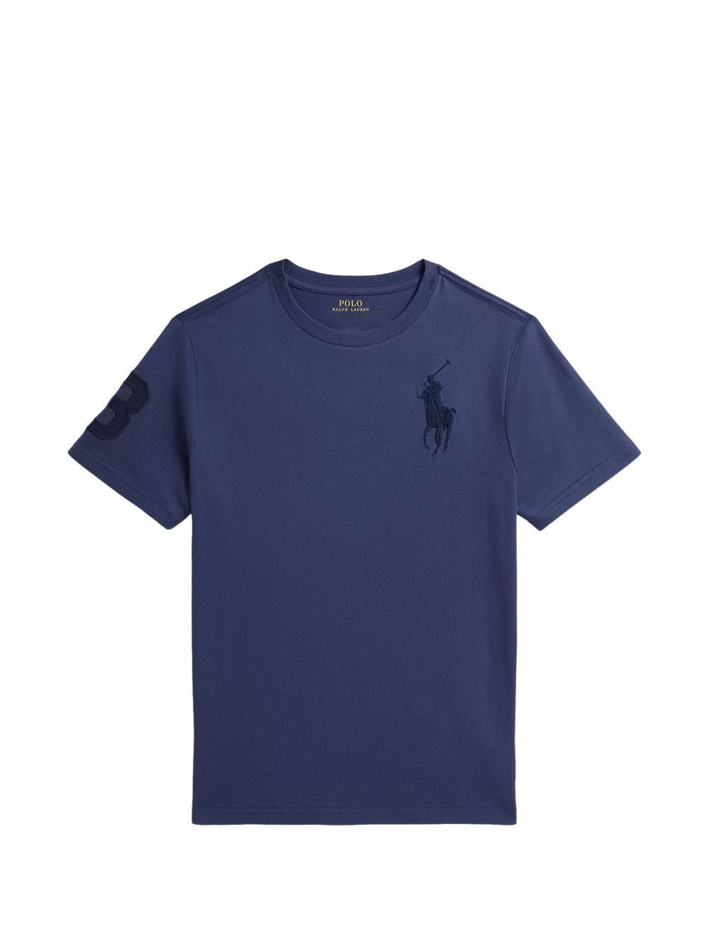 POLO RALPH LAUREN T-shirt blu con logo sul petto