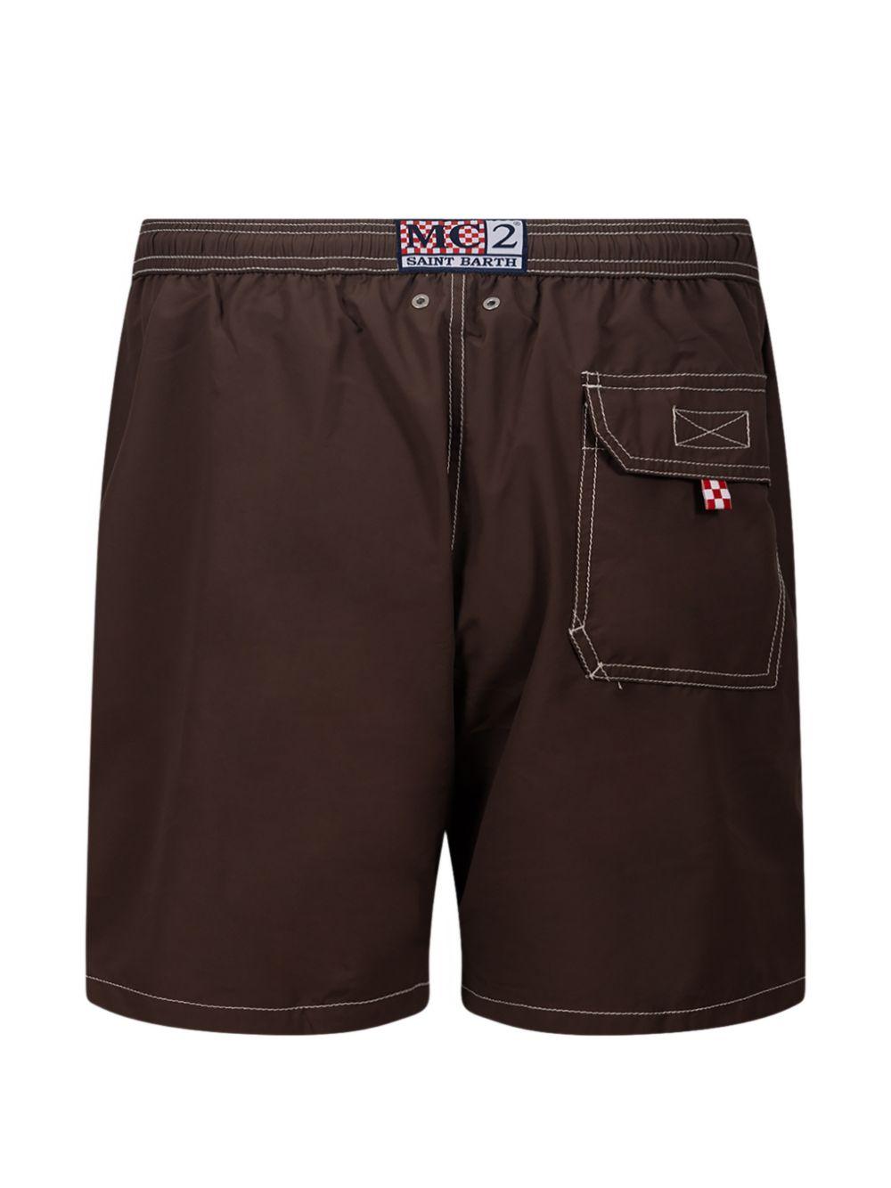 MC2 SAINT BARTH Costume Patmos marrone con logo bianco