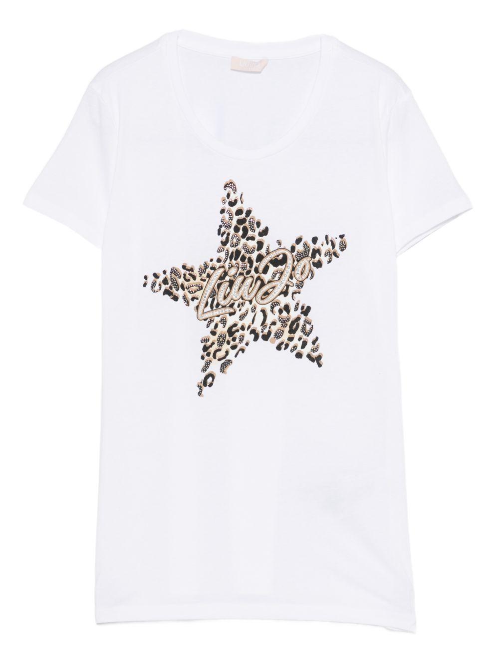 LIUJO T-shirt in cotone bianco con stampa