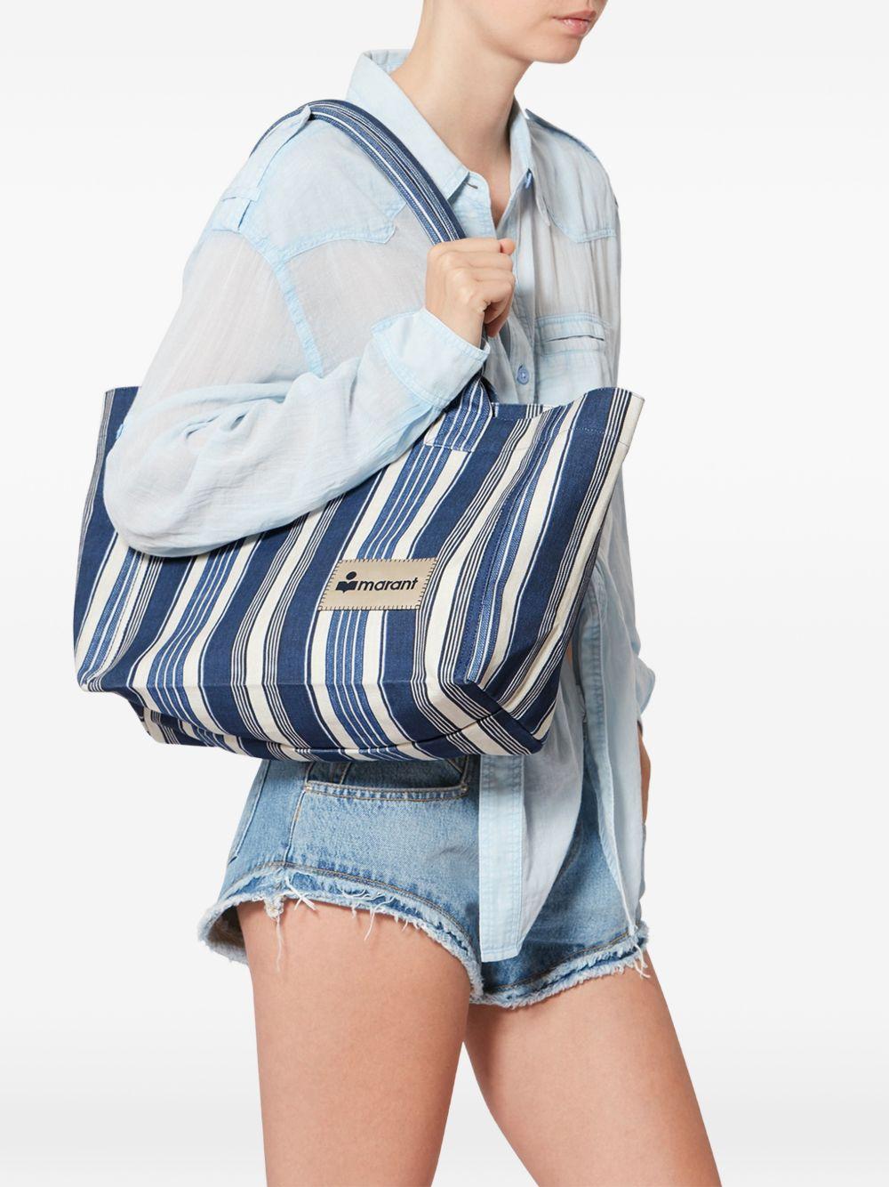 ISABEL MARANT Borsa shopping in cotone a righe con logo