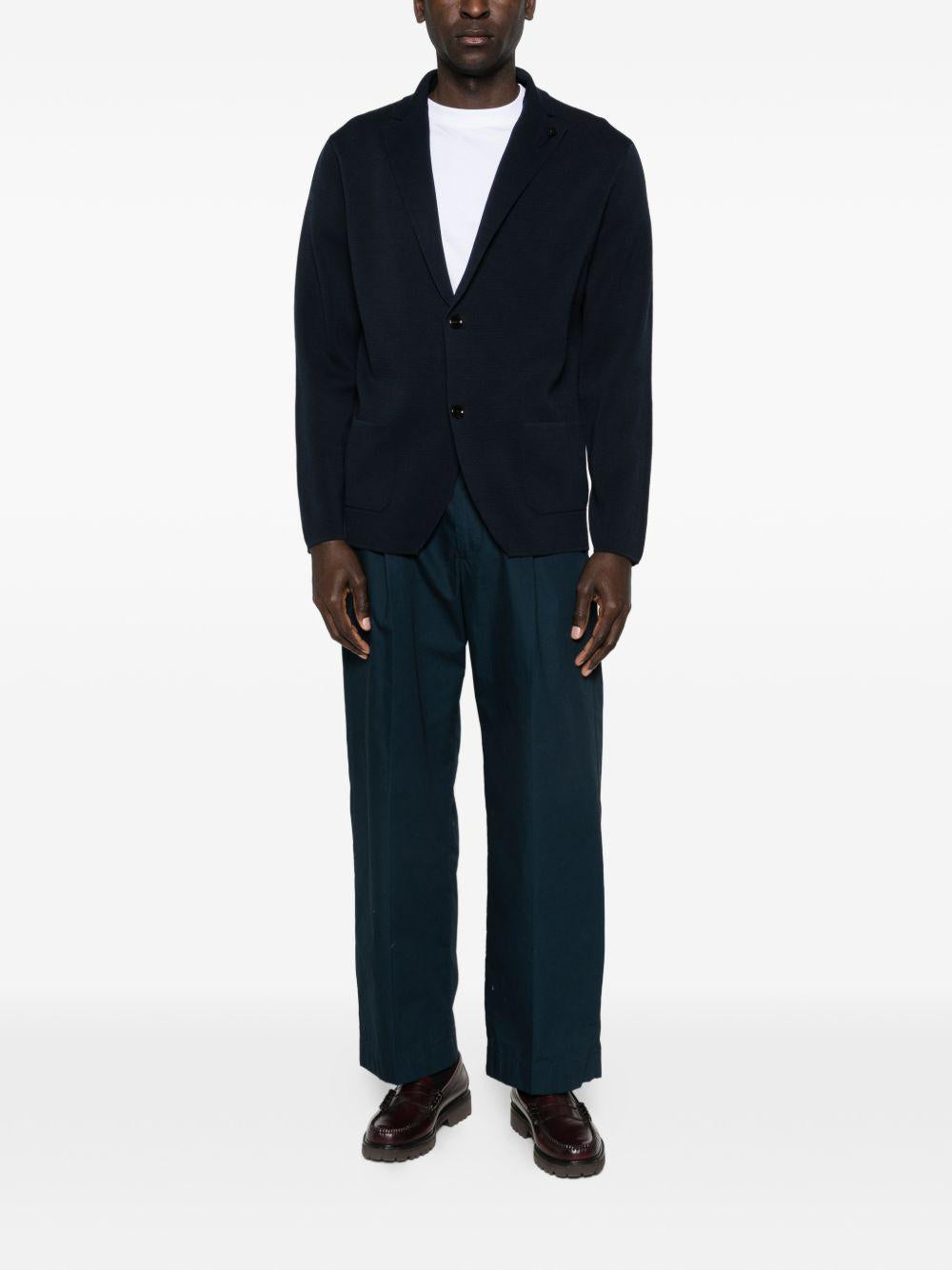 LARDINI Giacca blu scuro in lana con clip floreale