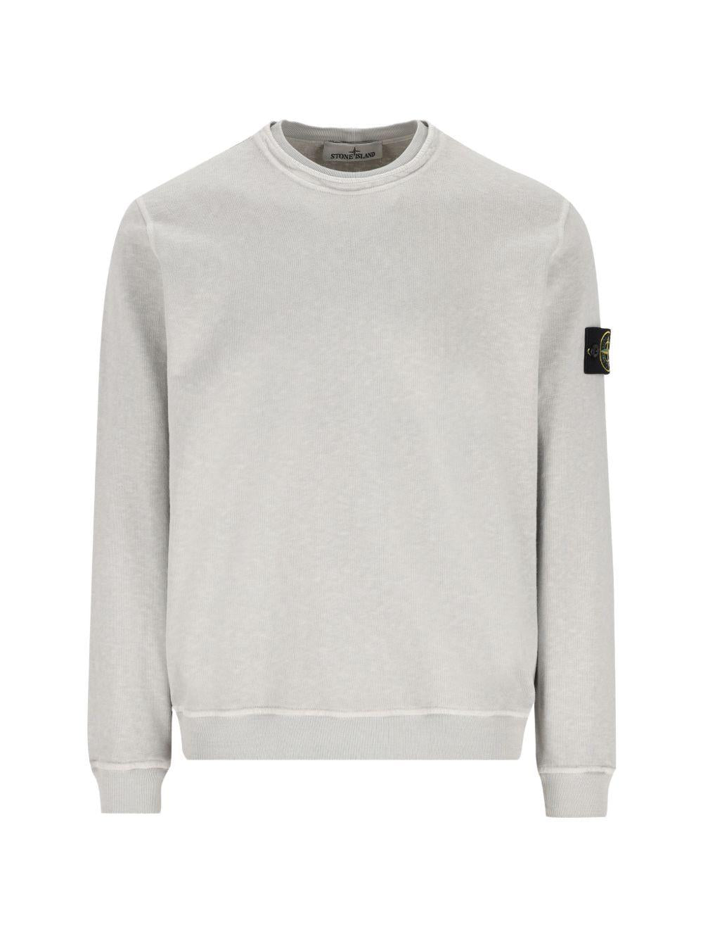 STONE ISLAND Felpa in cotone grigio girocollo con patch logo