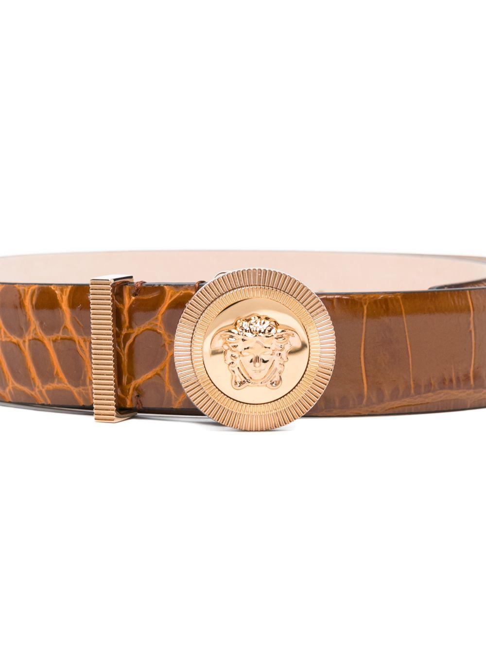 VERSACE Cintura in pelle marrone con fibbia Medusa