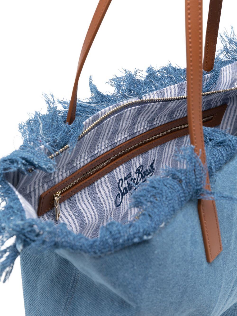 MC2 SAINT BARTH Borsa a spalla in cotone blu con logo ricamato