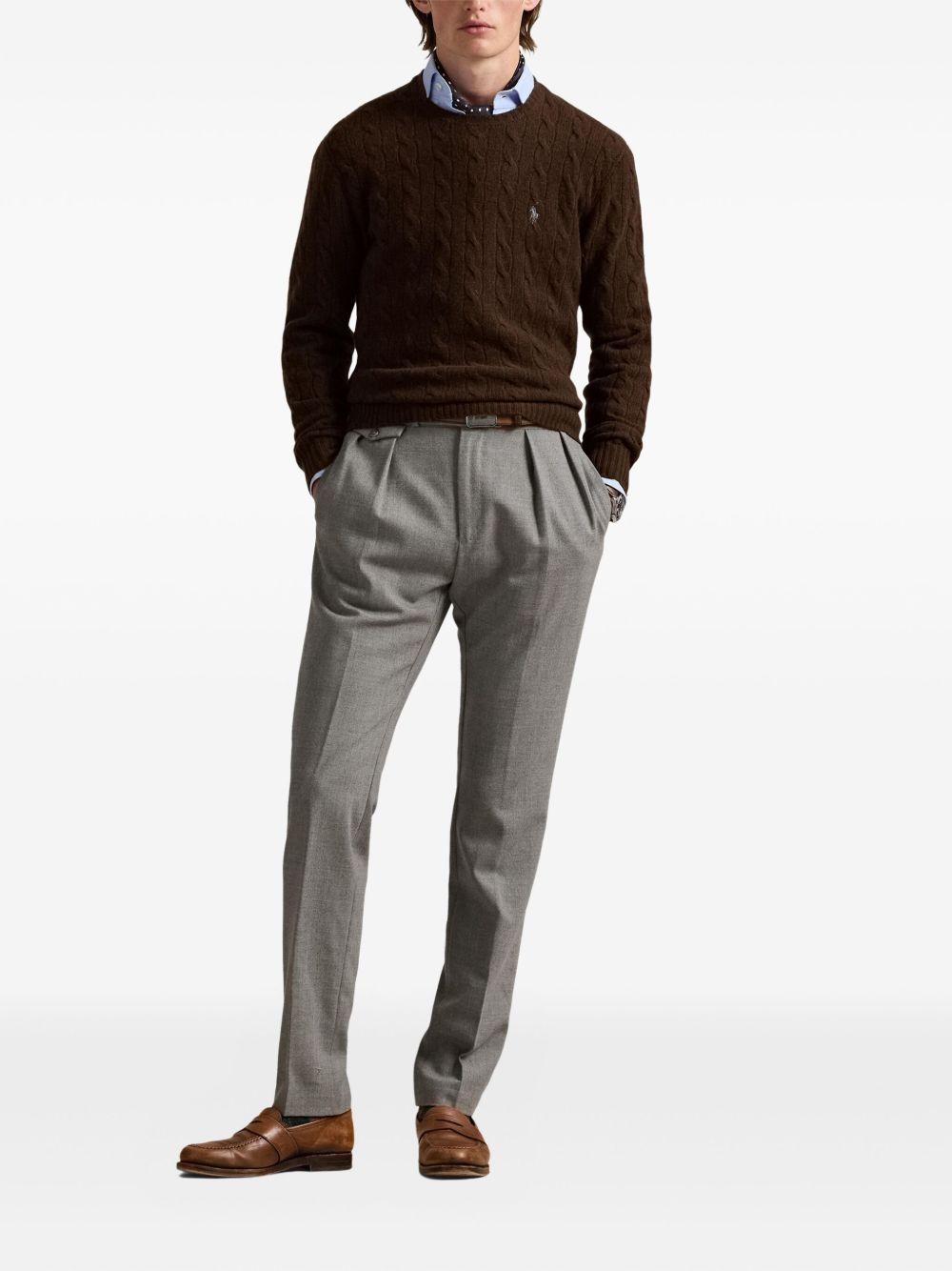 POLO RALPH LAUREN Maglia girocollo a trecce in lana e cashmere marrone