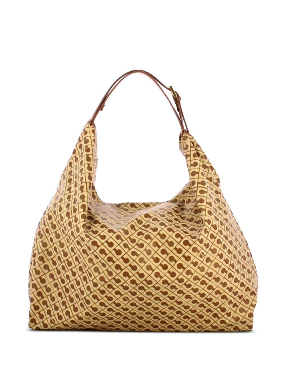 GHERARDINI Borsa a spalla Softy Tabacco con logo all-over senape