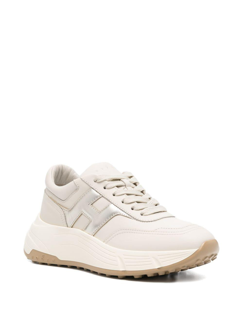 HOGAN Sneakers Hi-Fi in pelle avorio e argento
