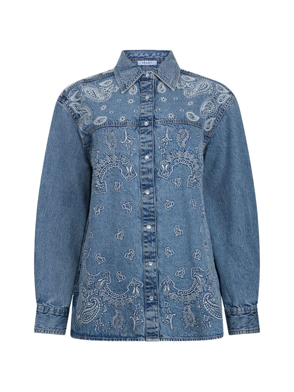 LIUJO Giacca camicia in denim con motivo Jacquard