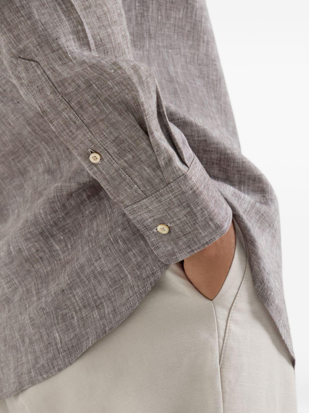 BRUNELLO CUCINELLI Camicia marrone nocciola in lino con chiusura a bottoni