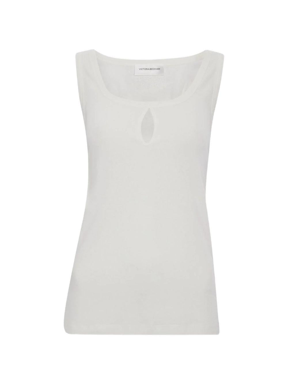 VICTORIA BECKHAM Top bianco aderente in cotone e lino