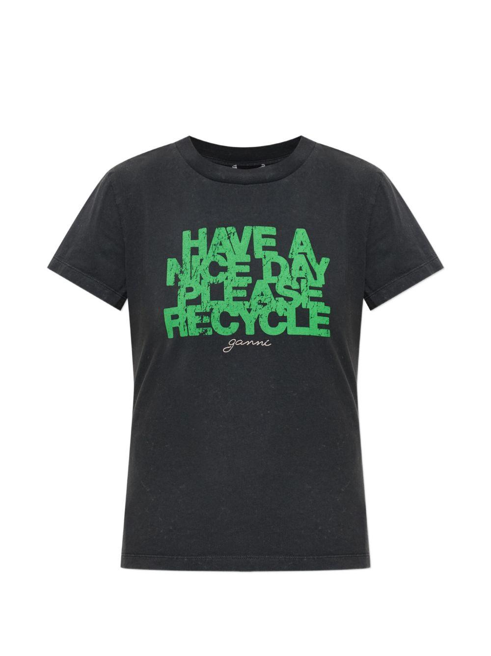GANNI T-shirt in cotone nero con stampa grafica