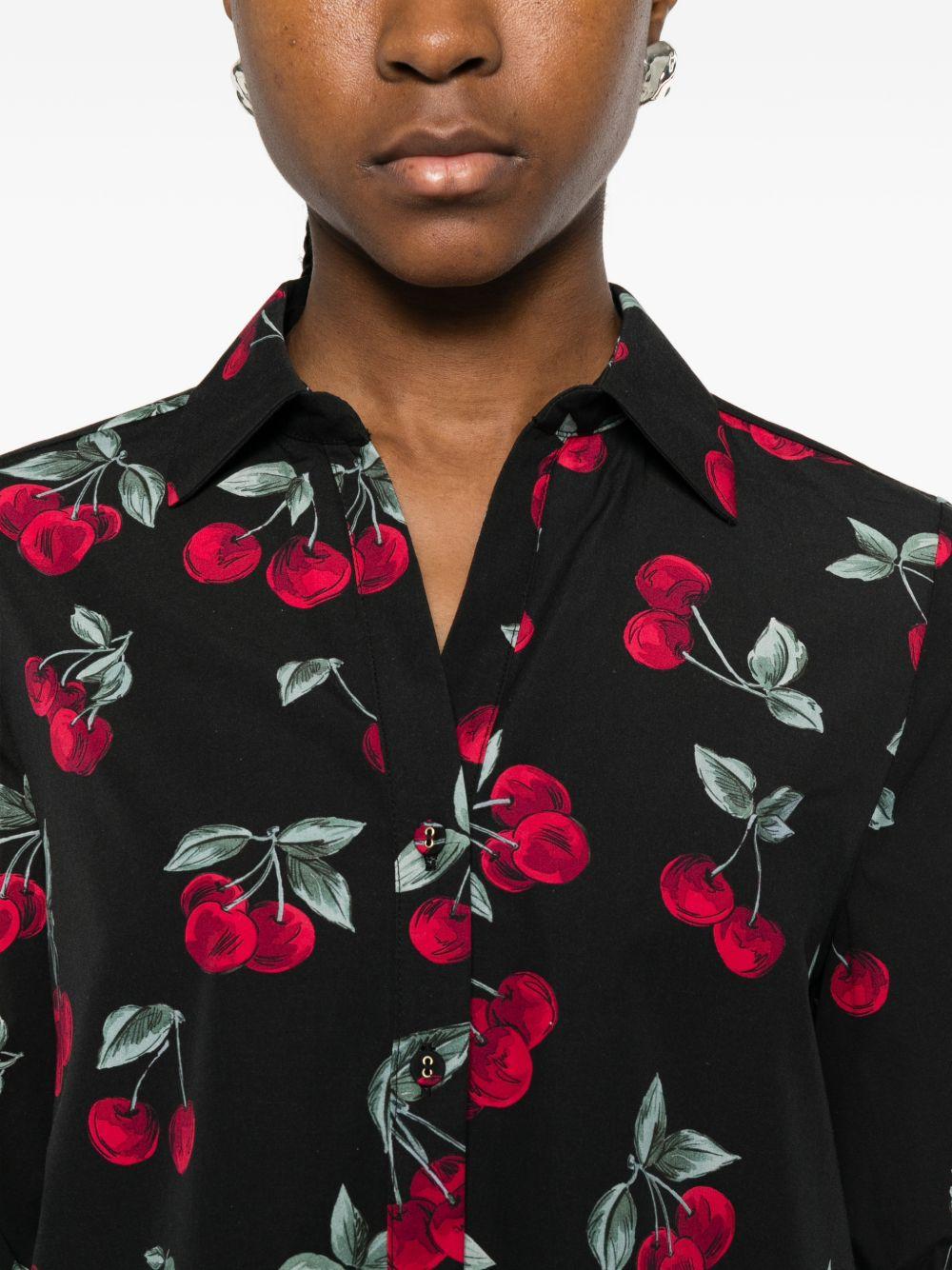 TWINSET Camicia nera con stampa grafica ciliegie all-over