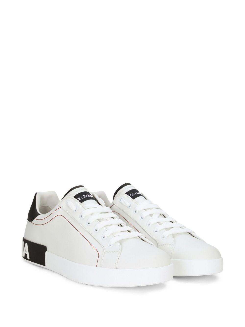 DOLCE e GABBANA Sneakers Portofino in pelle bianca con inserti neri