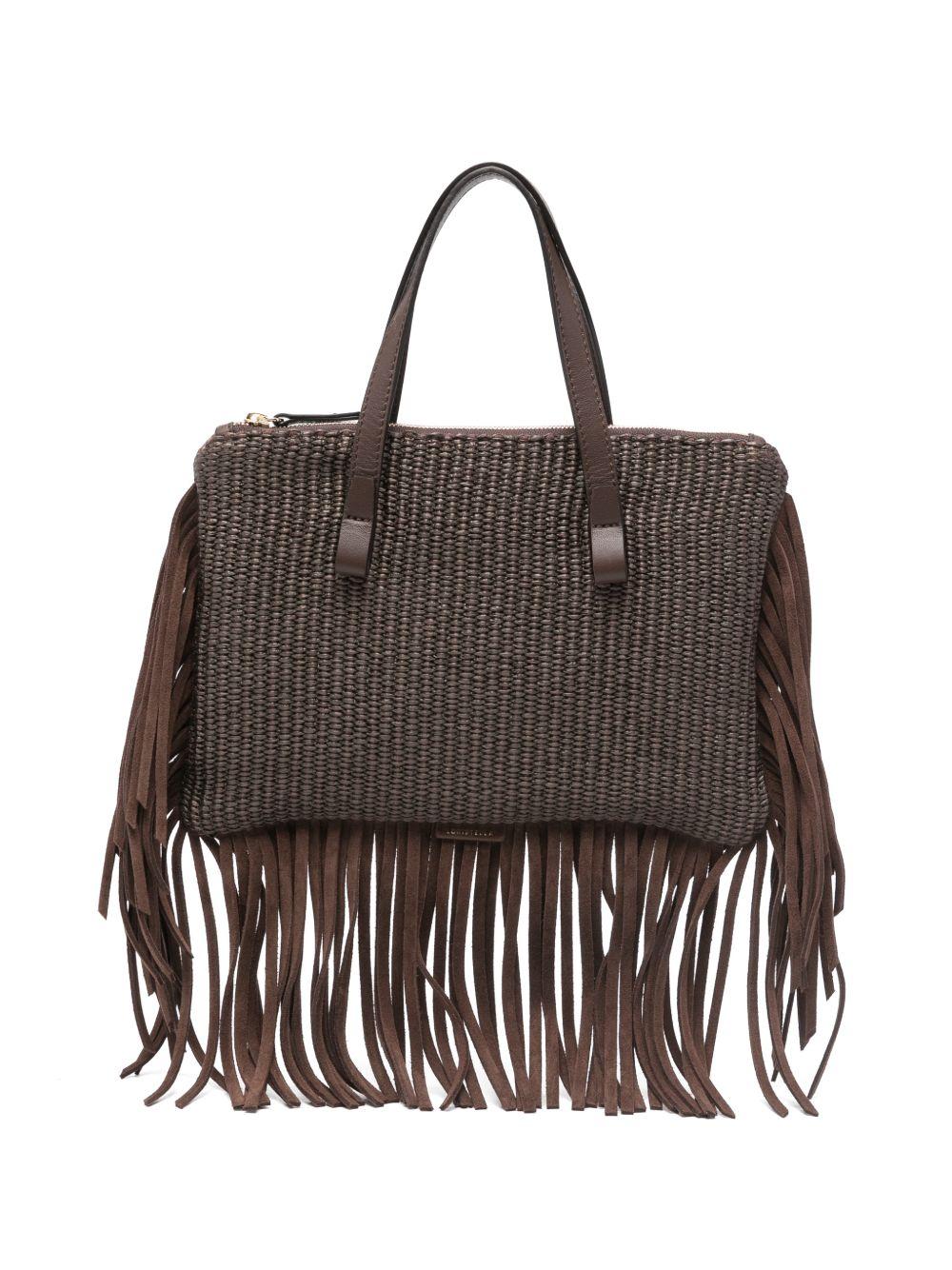 LORISTELLA Borsa a mano Ruby cioccolato con frange