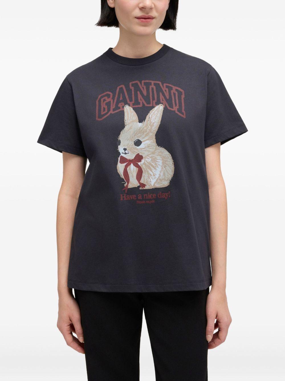 GANNI T-shirt in cotone con stampa coniglio
