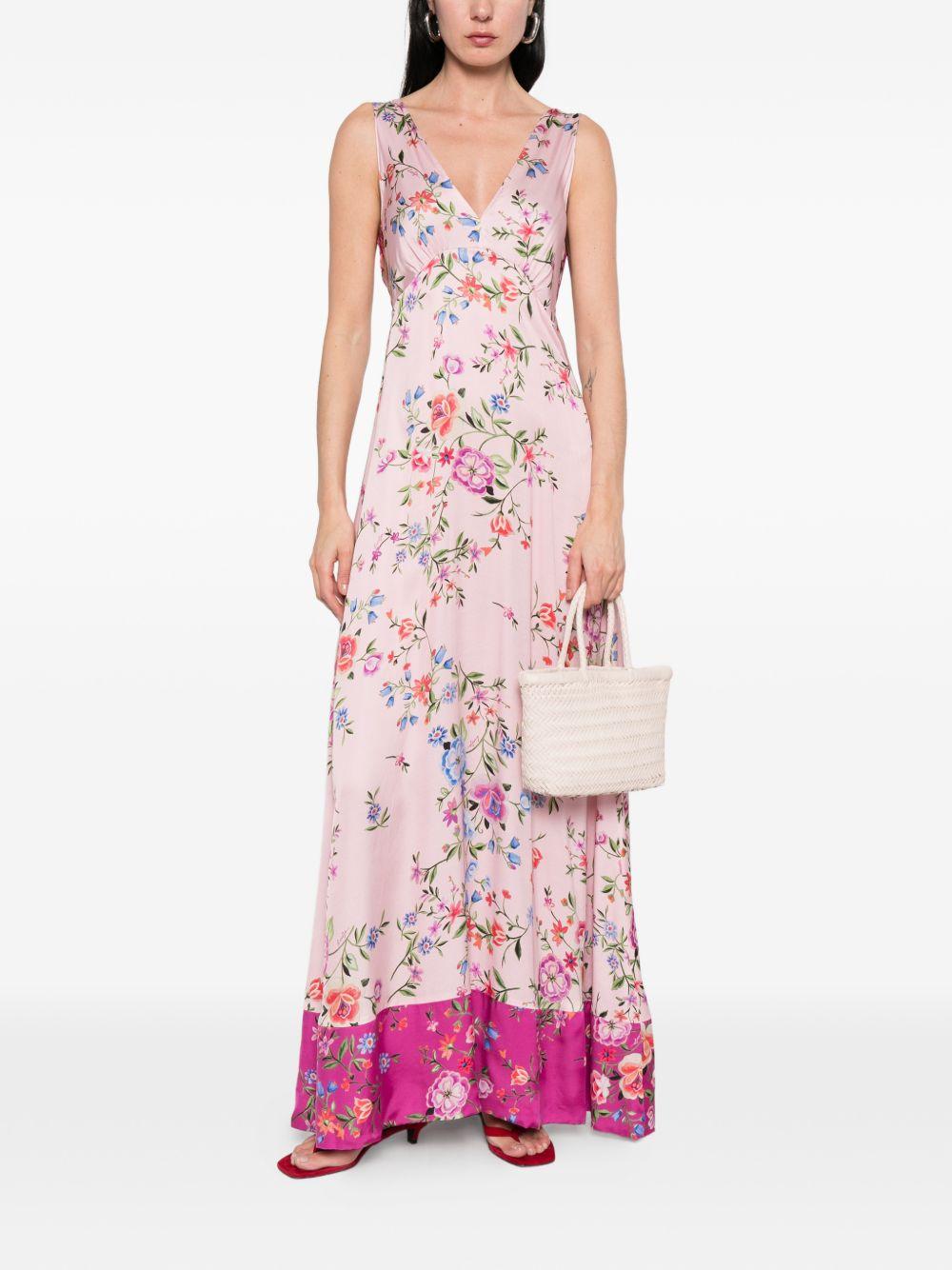 LIUJO Abito lungo rosa con stampa floreale e schiena incrociata