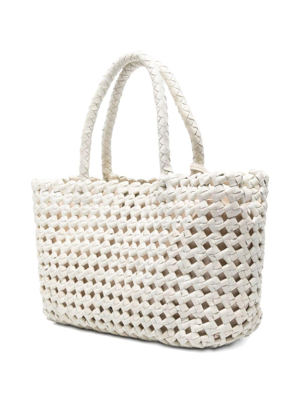 VISONA Borsa Regina in pelle intrecciata bianca