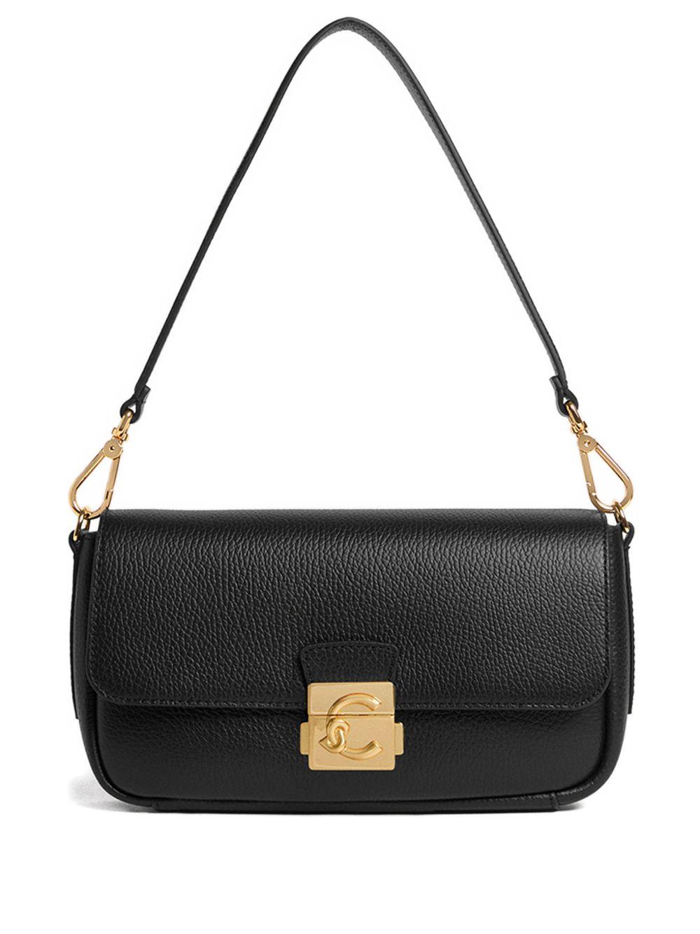 COCCINELLE Borsa a spalla in pelle nera con placca logo