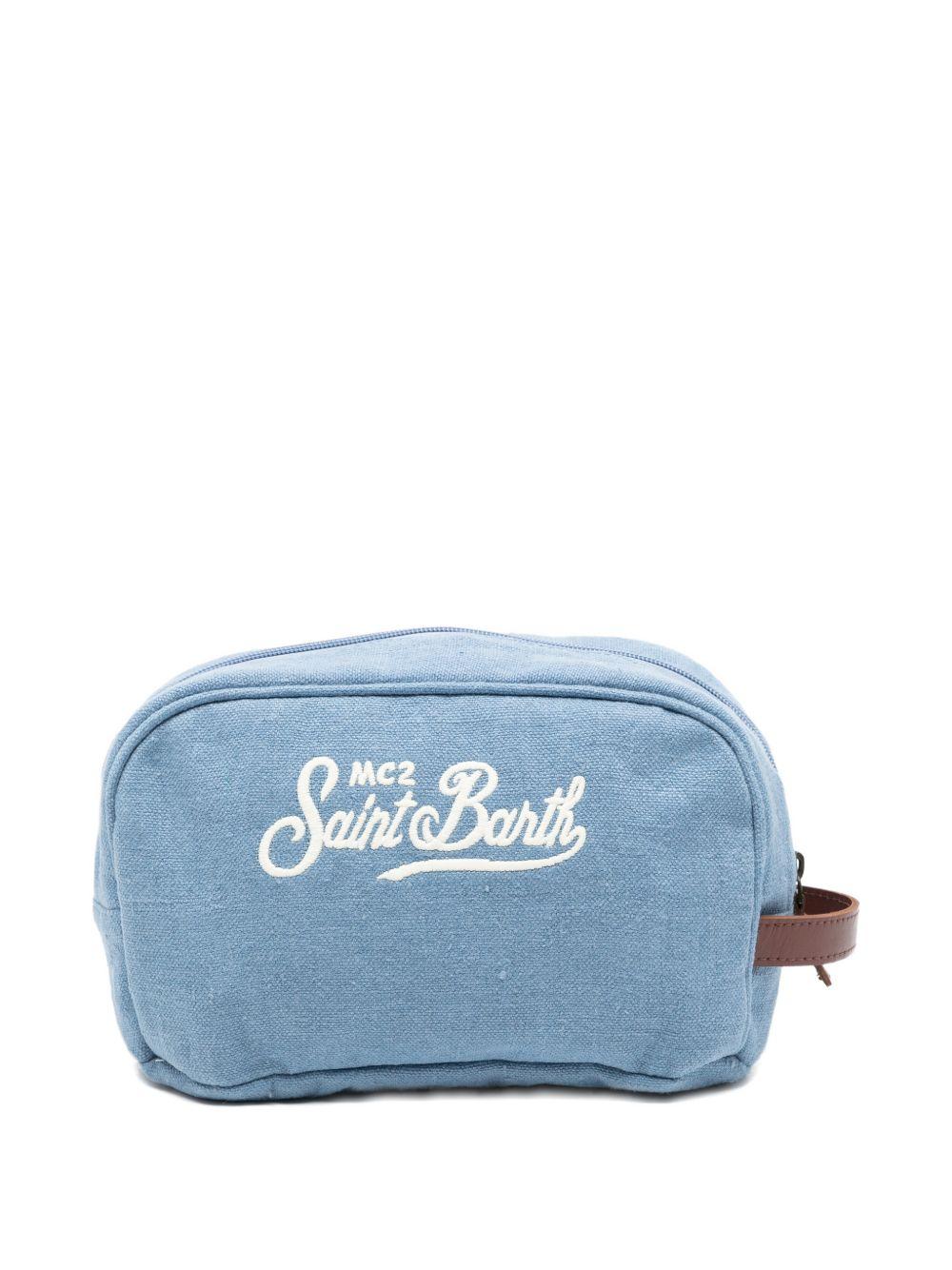 MC2 SAINT BARTH Beauty Case Westwood in lino blu denim con logo