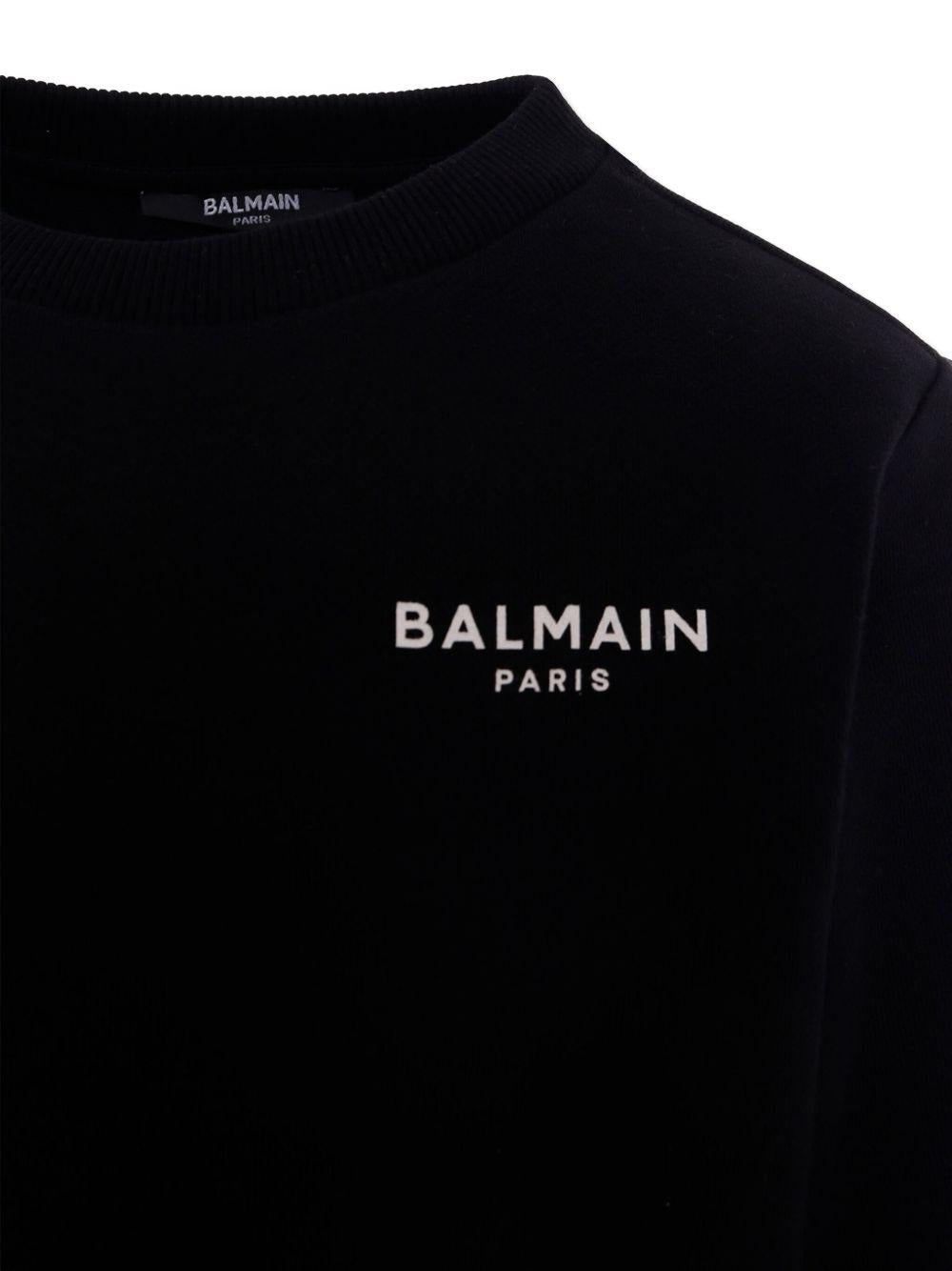 BALMAIN Felpa in cotone nero con stampa logo