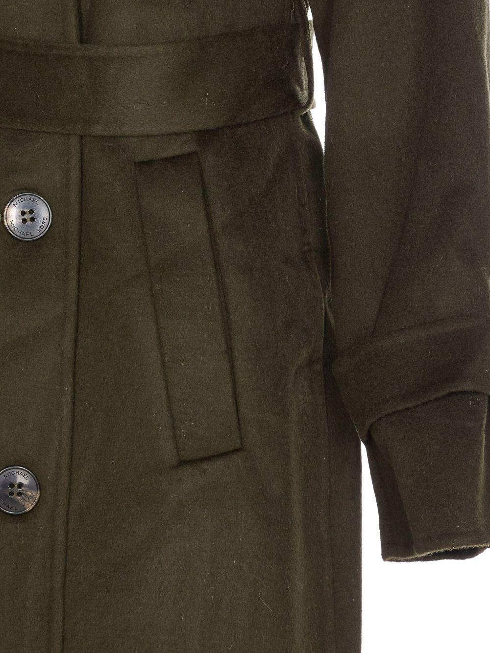 MICHAEL KORS Cappotto lungo doppiopetto in lana marrone con cintura