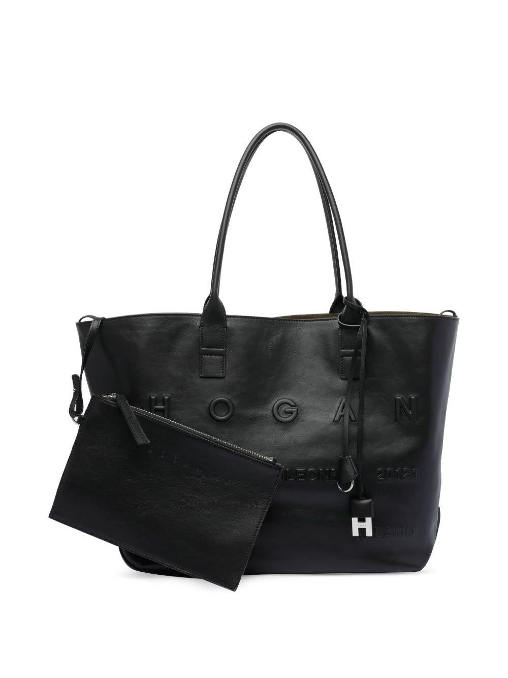 HOGAN Borsa shopping Script media in pelle nera