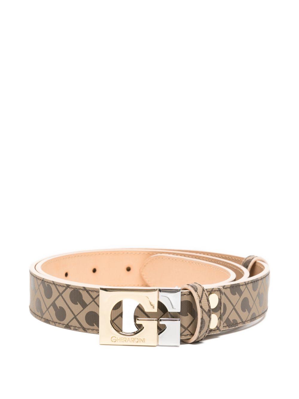 GHERARDINI Cintura con fibbia logo Millerighe Vacchetta marrone
