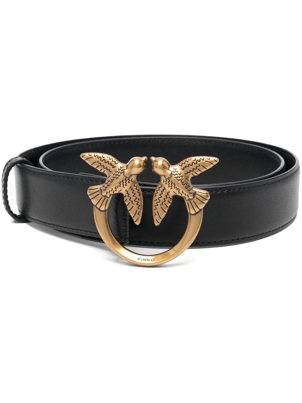 PINKO Cintura in pelle nera con logo oro