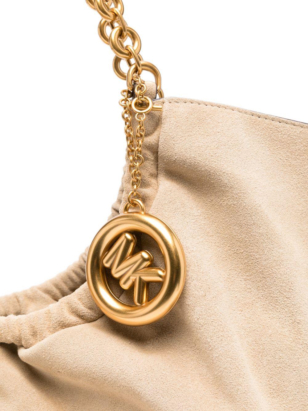 MICHAEL KORS Borsa hobo in pelle beige con charm MK