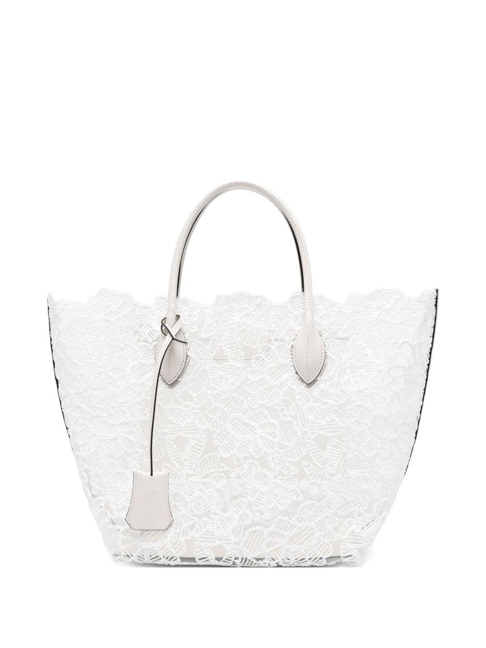ERMANNO SCERVINO Borsa shopping con dettagli in pizzo in pelle bianca con charm