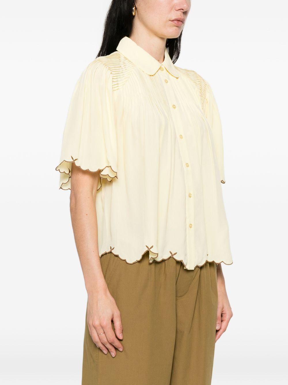 YERSE Camicia Micaela a maniche corte gialla pastello con bordo a contrasto