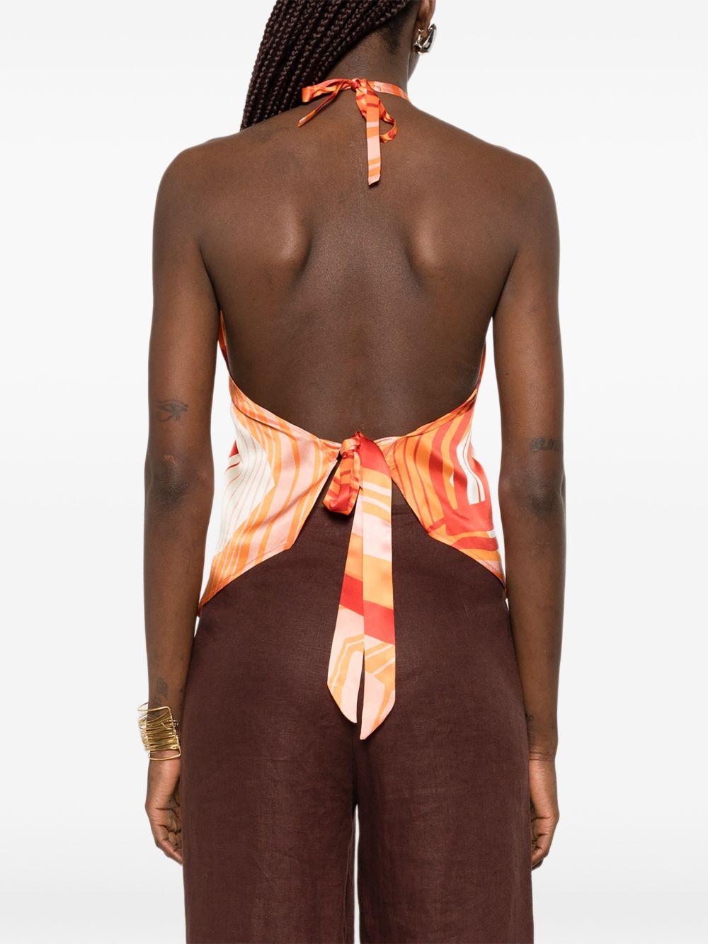 RAQUEL DINIZ Top effetto foulard di seta arancione