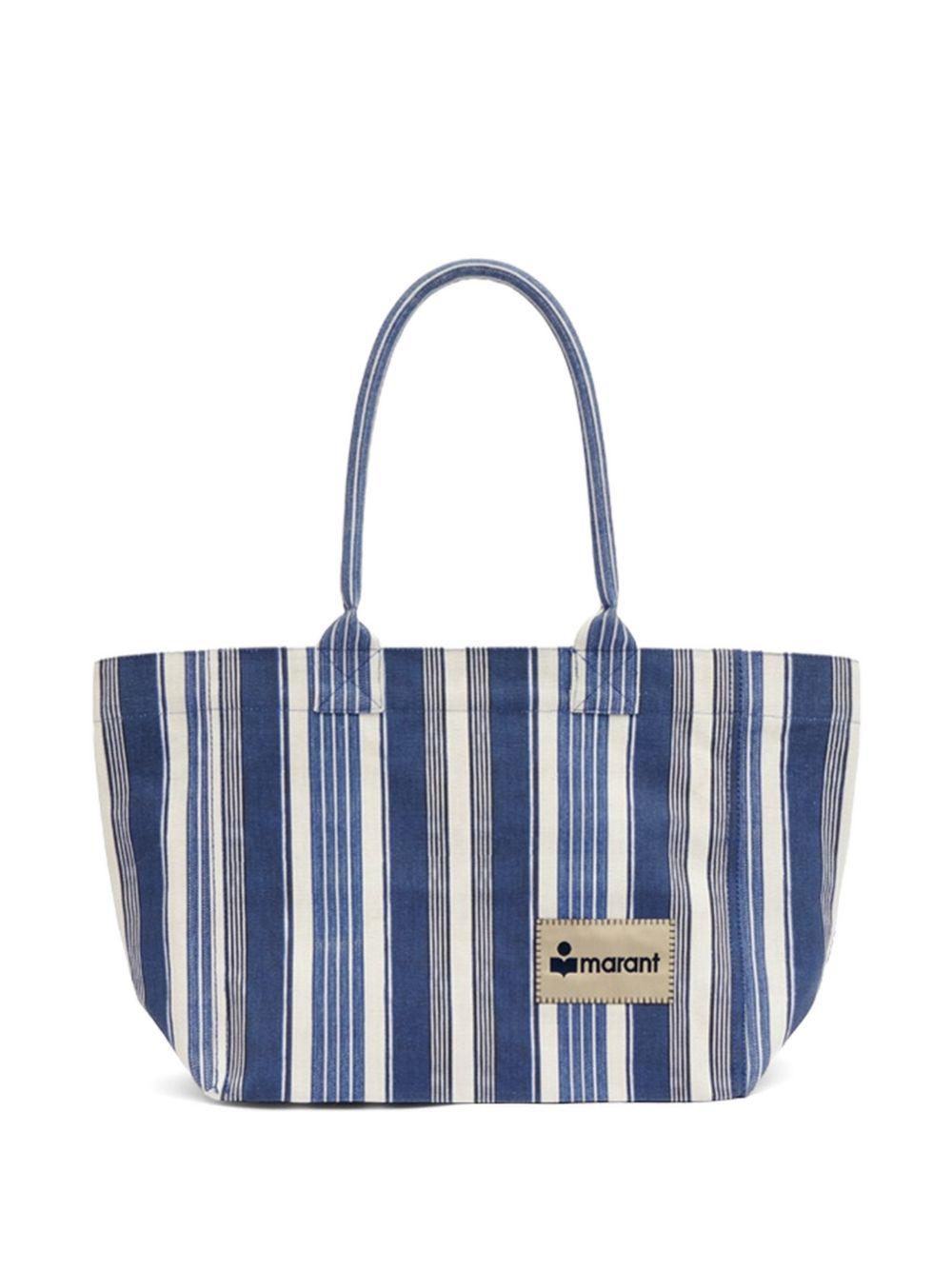 ISABEL MARANT Borsa shopping in cotone a righe con logo