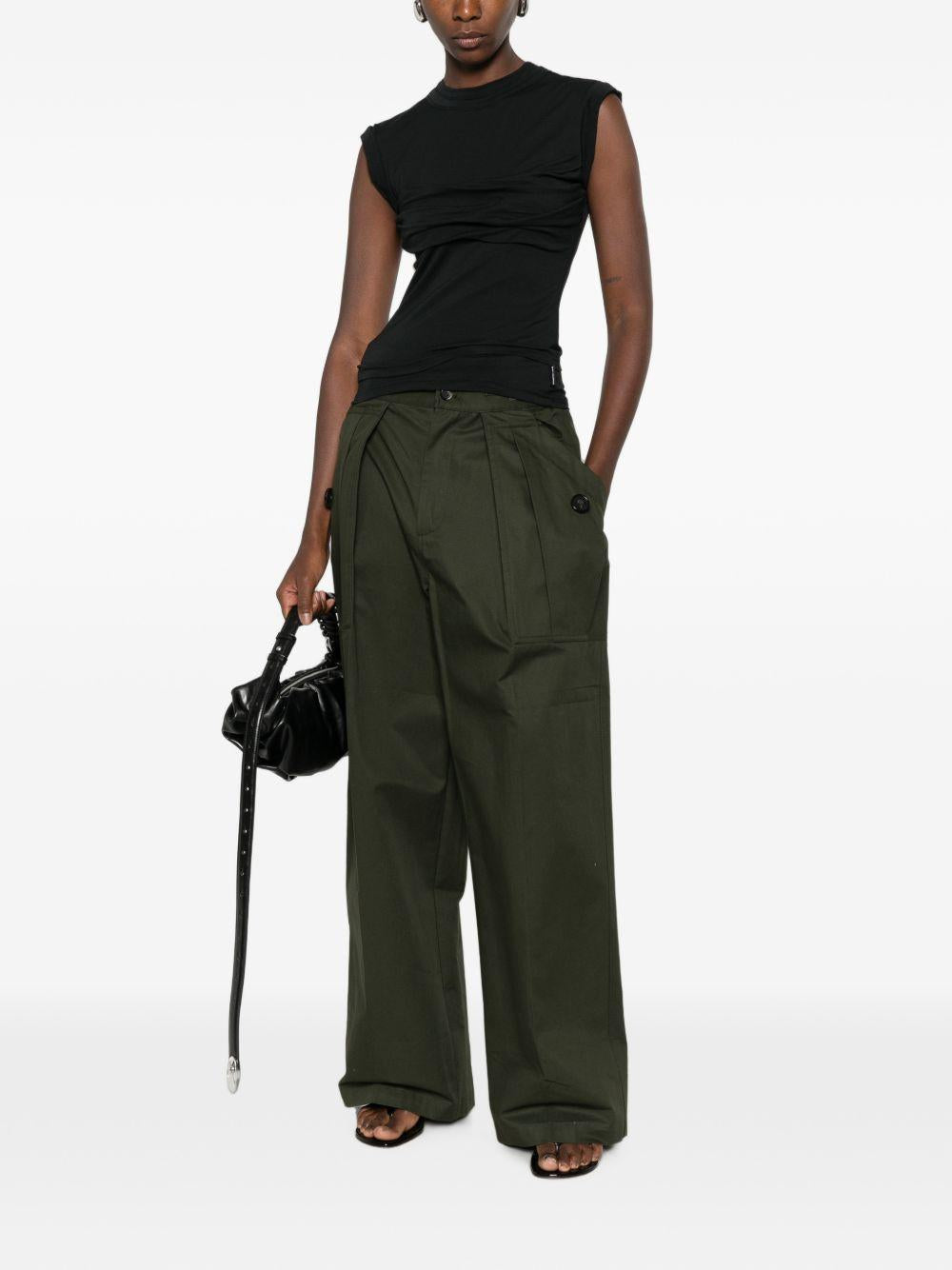 ALEXANDER WANG Top nero in cotone elasticizzato effetto arricciato