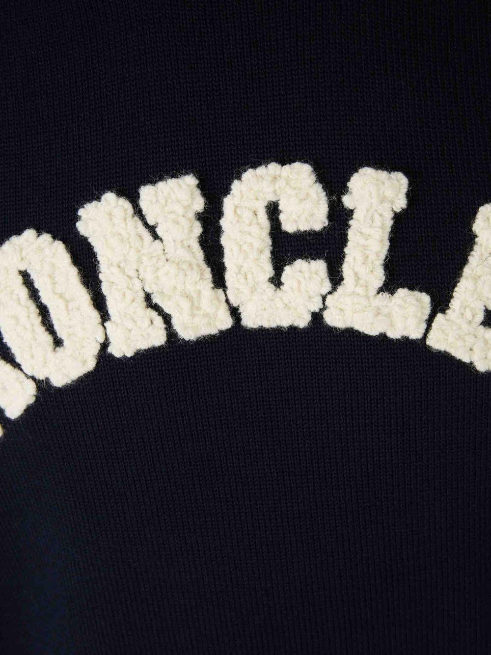 MONCLER Maglione in cotone blu navy con logo ricamato