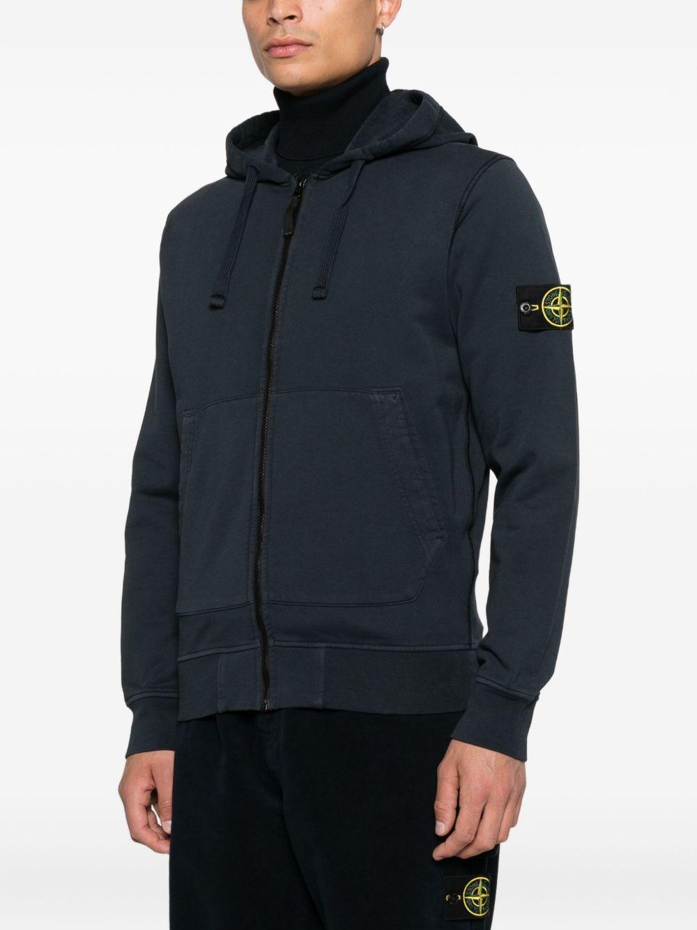 STONE ISLAND Felpa in cotone blu con cappuccio e zip