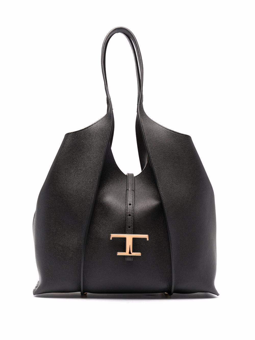 TODS Borsa in pelle nera con fibbia logo