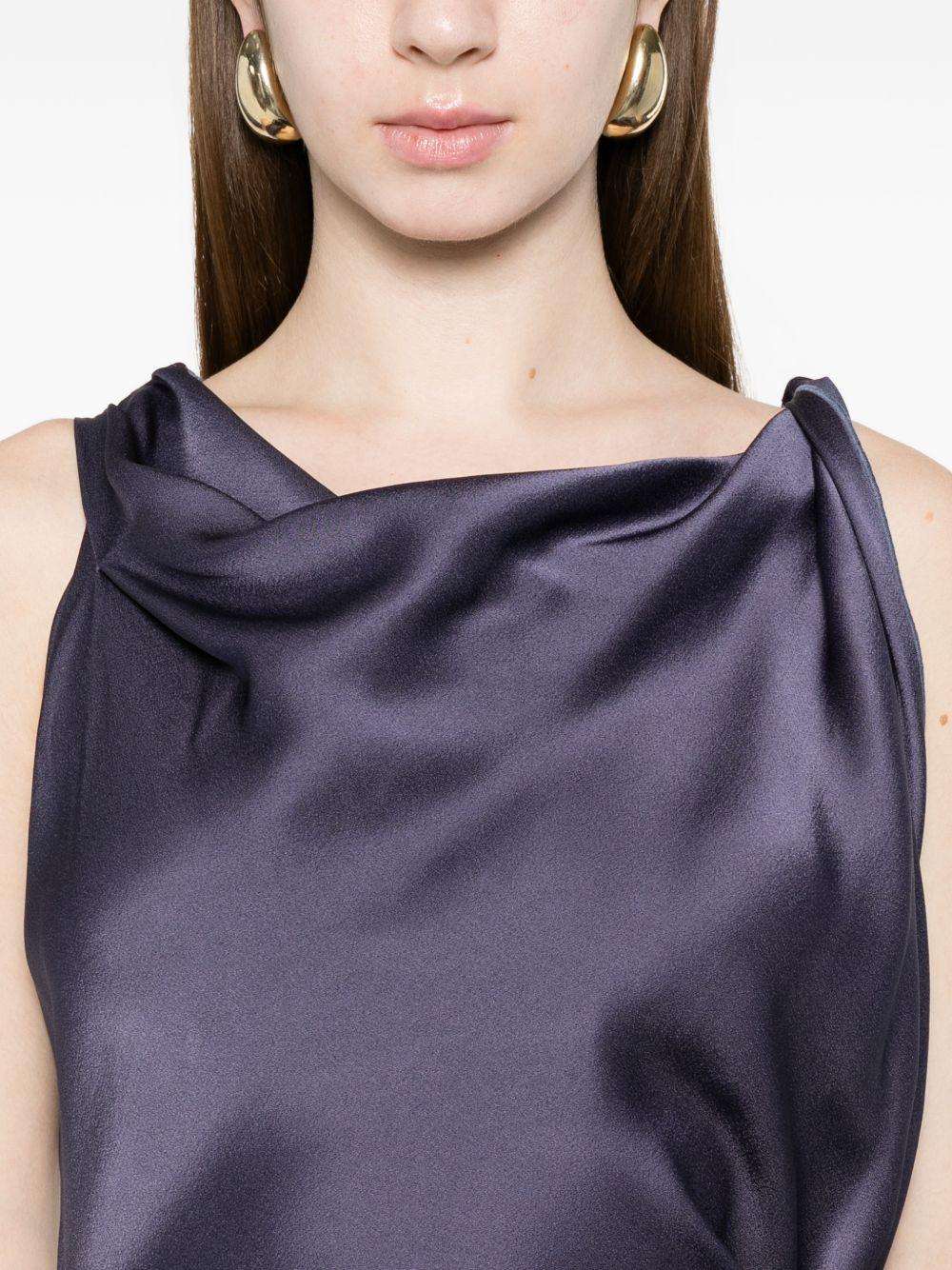 VICTORIA BECKHAM Abito lungo satinato blu con orlo asimmetrico