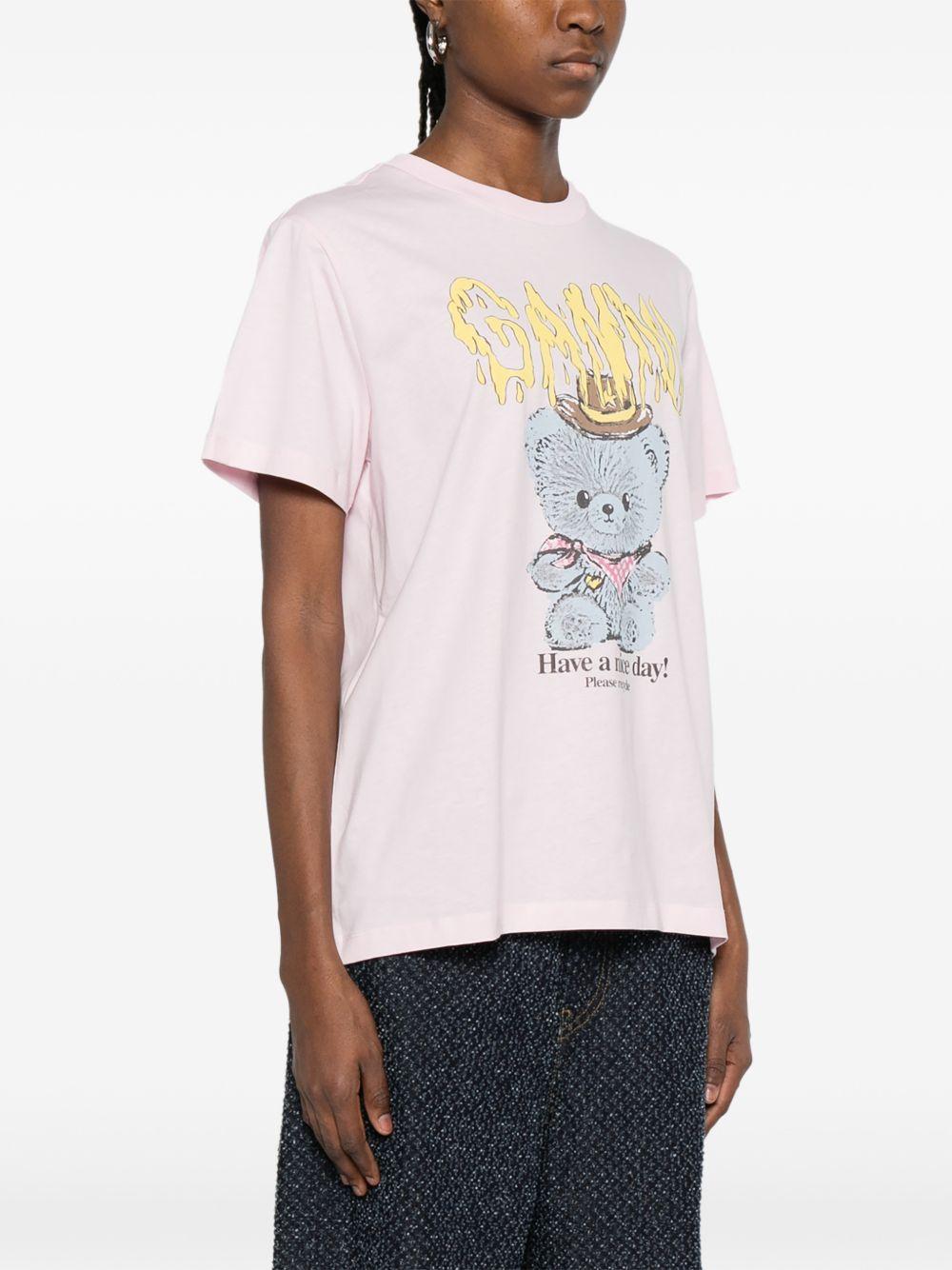 GANNI T-shirt rosa con stampa teddy