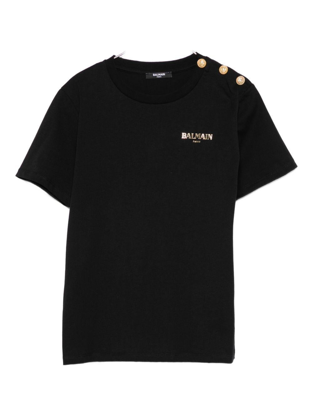 BALMAIN T-shirt in cotone nero con bottoni dorati