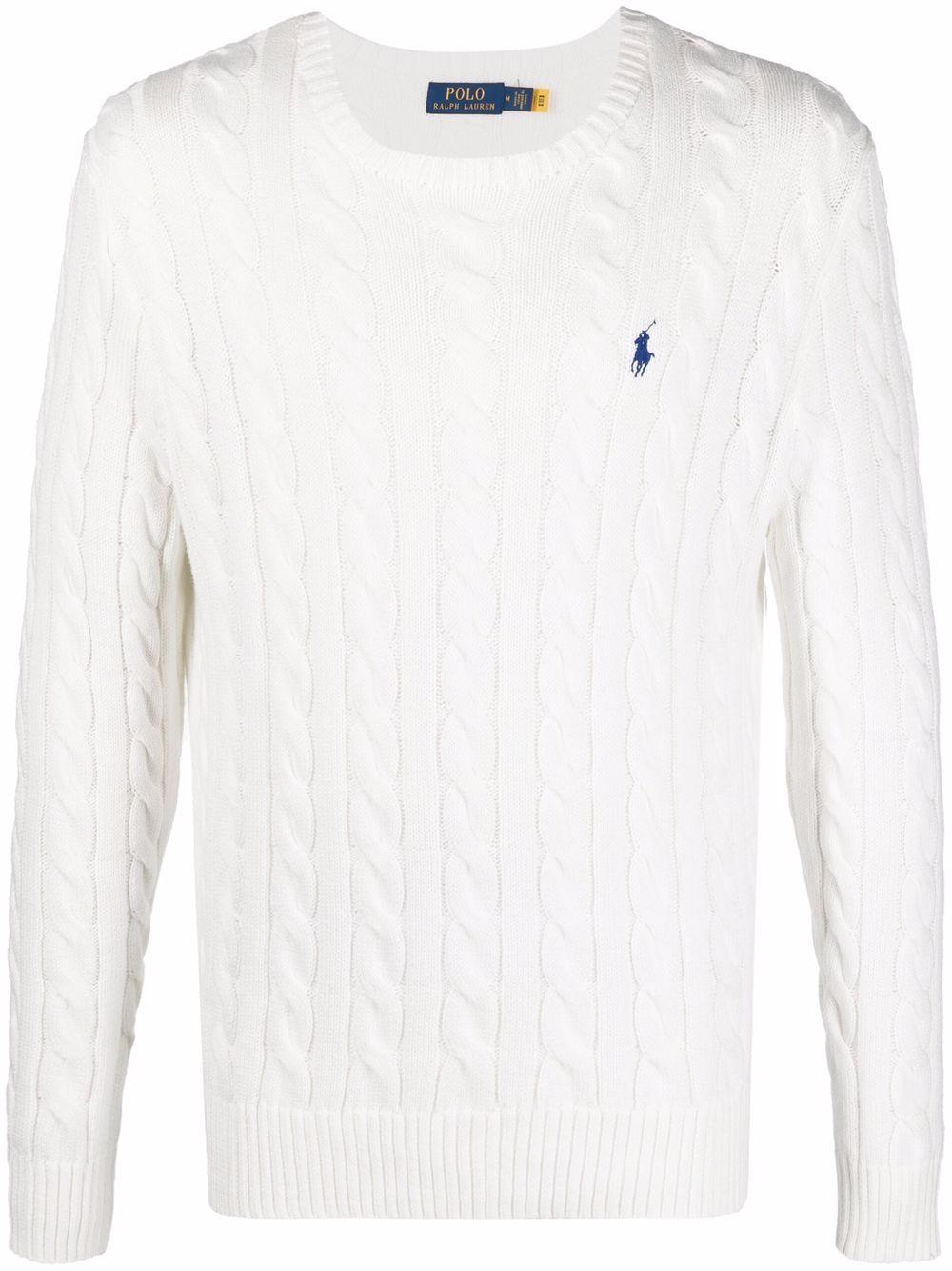 POLO RALPH LAUREN Maglia in cotone a maniche lunghe con trama a treccia e logo