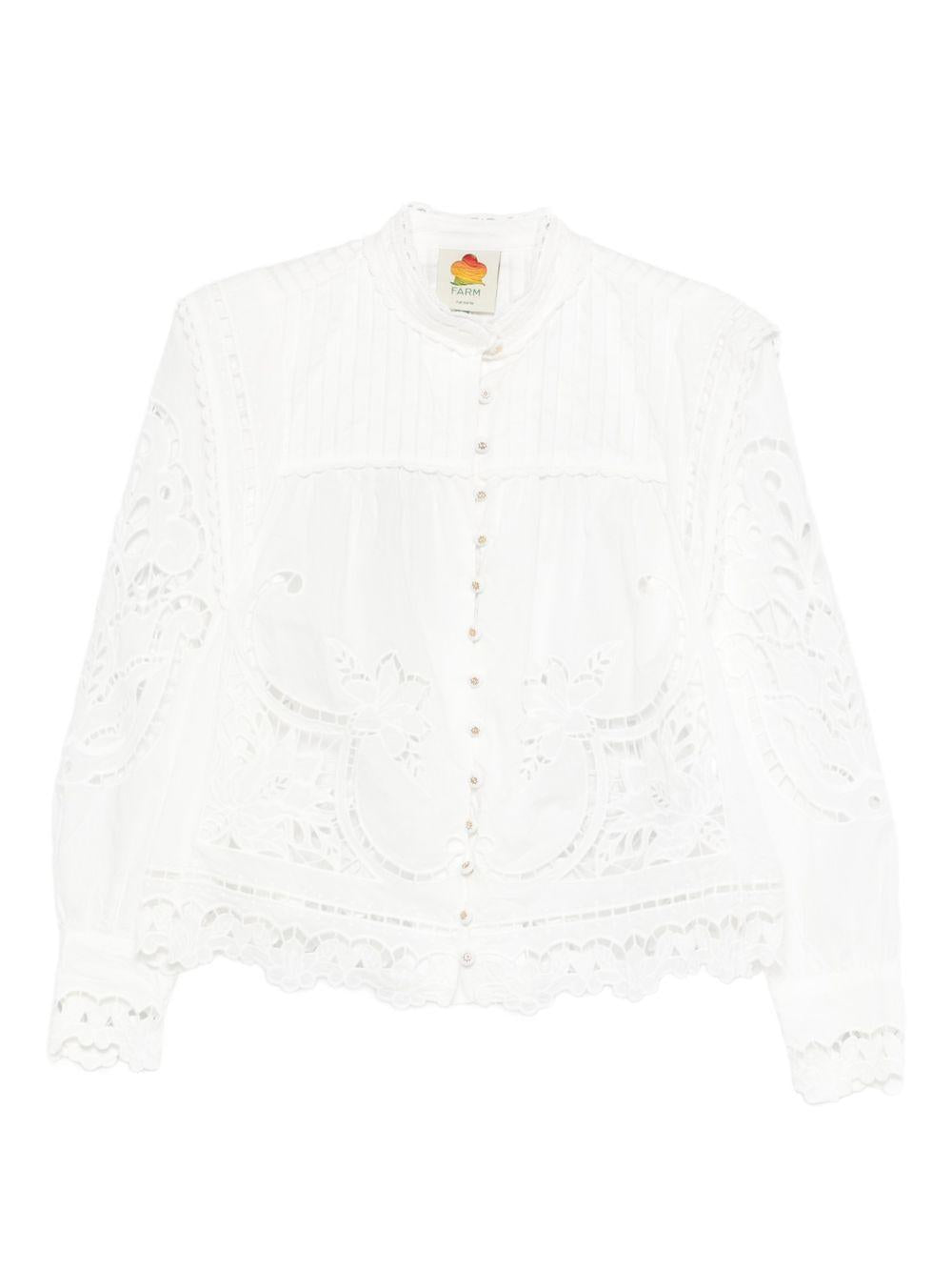 FARM RIO Blusa con ricami floreali in cotone bianco
