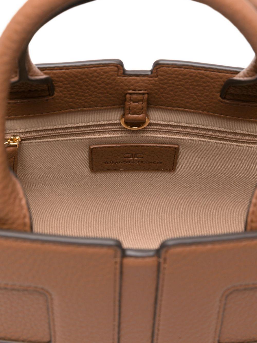 ELISABETTA FRANCHI Borsa tote cammello con logo in rilievo